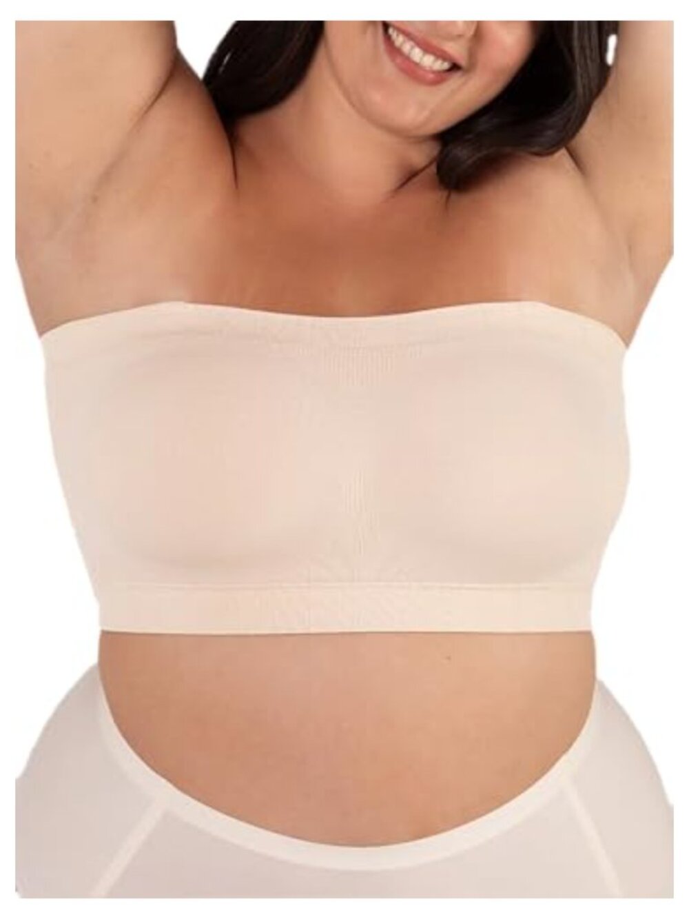 Strapless Wireless Bandeau Bra with Sewn-in Cups, Convertible Straps, Silicone